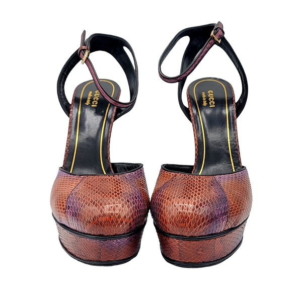 GUCCI Huston Platform Python Pumps with Ankle Strap 277958 Brown Purple 39.5 - Picture 6 of 15